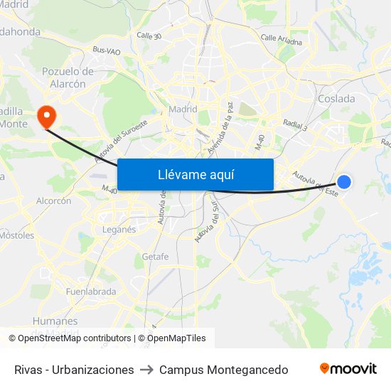 Rivas - Urbanizaciones to Campus Montegancedo map