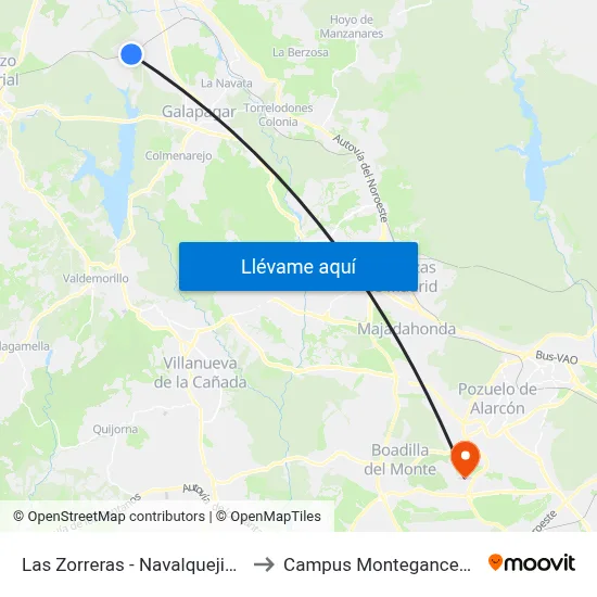 Las Zorreras - Navalquejigo to Campus Montegancedo map