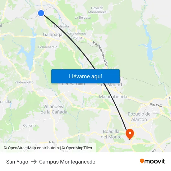 San Yago to Campus Montegancedo map
