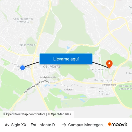 Av. Siglo XXI - Est. Infante Don Luis to Campus Montegancedo map
