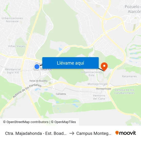 Ctra. Majadahonda - Est. Boadilla Centro to Campus Montegancedo map