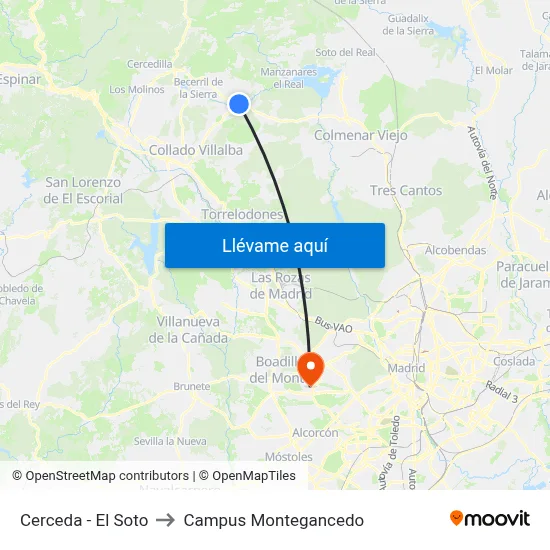 Cerceda - El Soto to Campus Montegancedo map