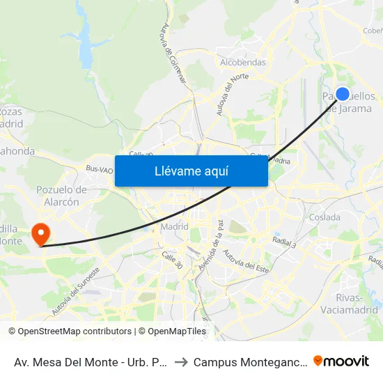 Av. Mesa Del Monte - Urb. Pulido to Campus Montegancedo map