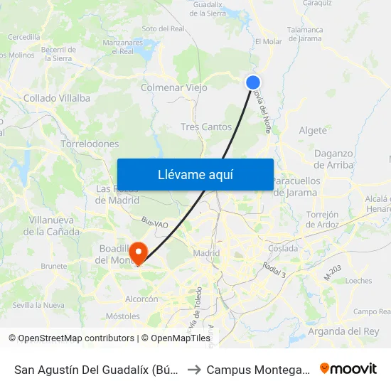 San Agustín Del Guadalíx (Búho Real) to Campus Montegancedo map