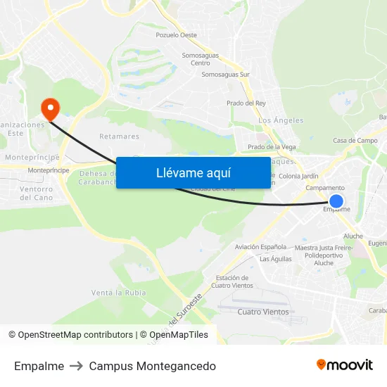 Empalme to Campus Montegancedo map
