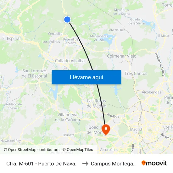 Ctra. M-601 - Puerto De Navacerrada to Campus Montegancedo map