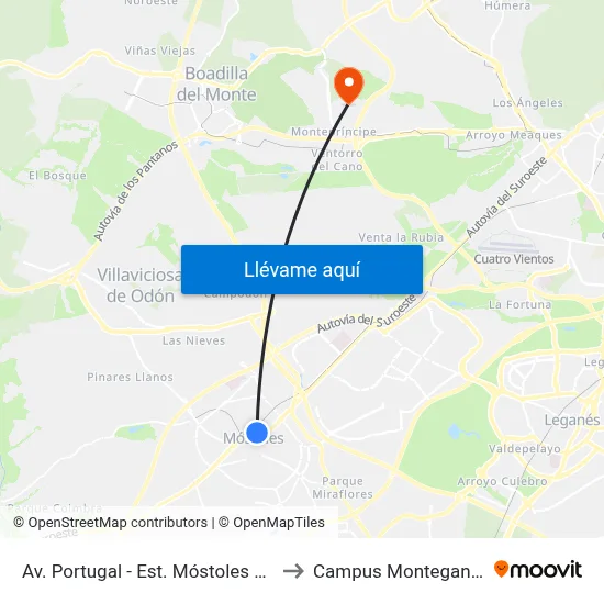 Av. Portugal - Est. Móstoles Central to Campus Montegancedo map