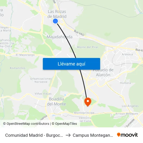 Comunidad Madrid - Burgocentro to Campus Montegancedo map