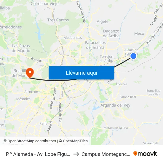 P.º Alameda - Av. Lope Figueroa to Campus Montegancedo map