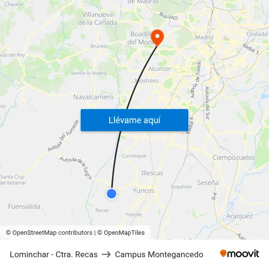 Lominchar - Ctra. Recas to Campus Montegancedo map