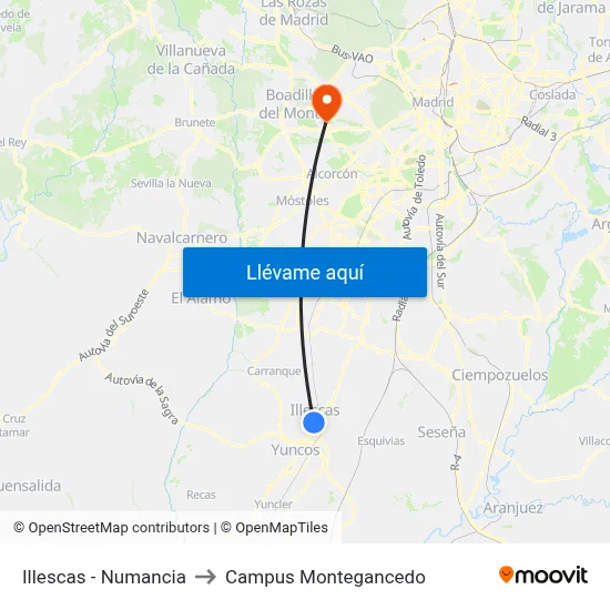 Illescas - Numancia to Campus Montegancedo map