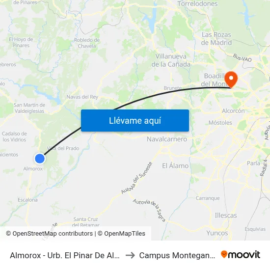 Almorox - Urb. El Pinar De Almorox to Campus Montegancedo map