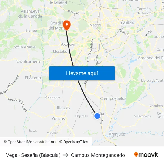 Vega - Seseña (Báscula) to Campus Montegancedo map
