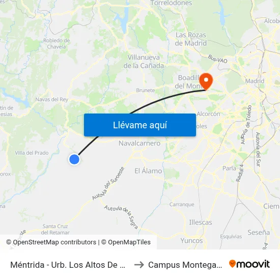 Méntrida - Urb. Los Altos De Méntrida to Campus Montegancedo map