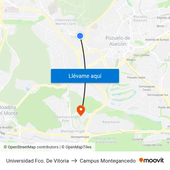 Universidad Fco. De Vitoria to Campus Montegancedo map