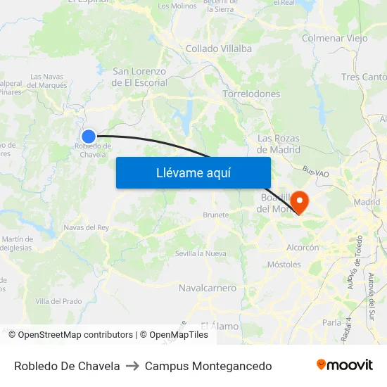 Robledo De Chavela to Campus Montegancedo map