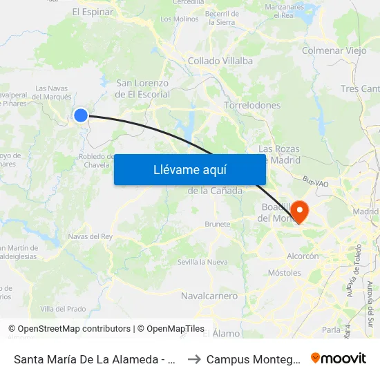 Santa María De La Alameda - Peguerinos to Campus Montegancedo map