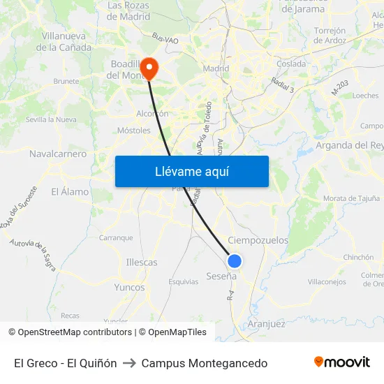 El Greco - El Quiñón to Campus Montegancedo map