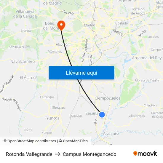 Rotonda Vallegrande to Campus Montegancedo map