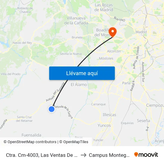 Ctra. Cm-4003, Las Ventas De Retamosa to Campus Montegancedo map