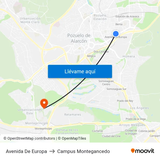 Avenida De Europa to Campus Montegancedo map