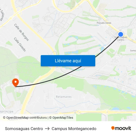 Somosaguas Centro to Campus Montegancedo map
