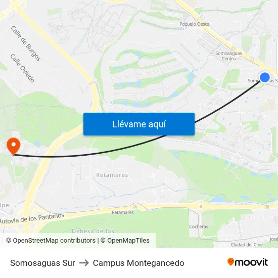 Somosaguas Sur to Campus Montegancedo map