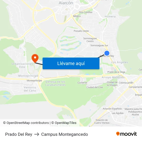 Prado Del Rey to Campus Montegancedo map
