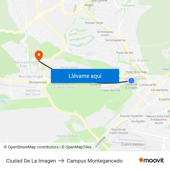 Ciudad De La Imagen to Campus Montegancedo map