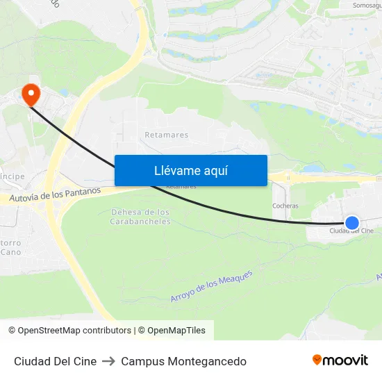 Ciudad Del Cine to Campus Montegancedo map
