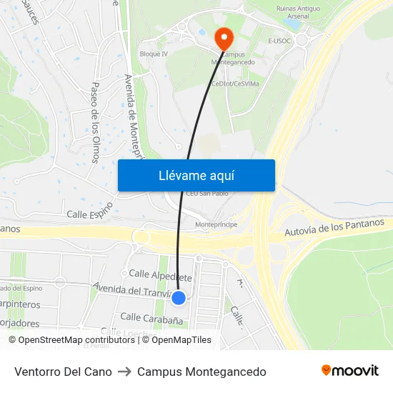 Ventorro Del Cano to Campus Montegancedo map