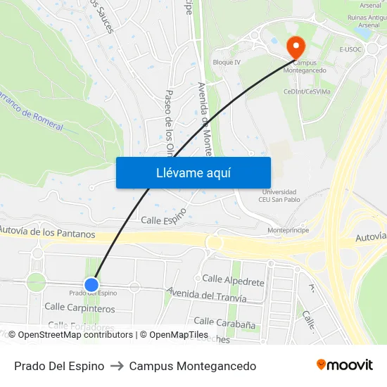 Prado Del Espino to Campus Montegancedo map