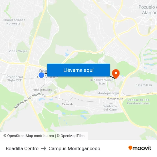Boadilla Centro to Campus Montegancedo map