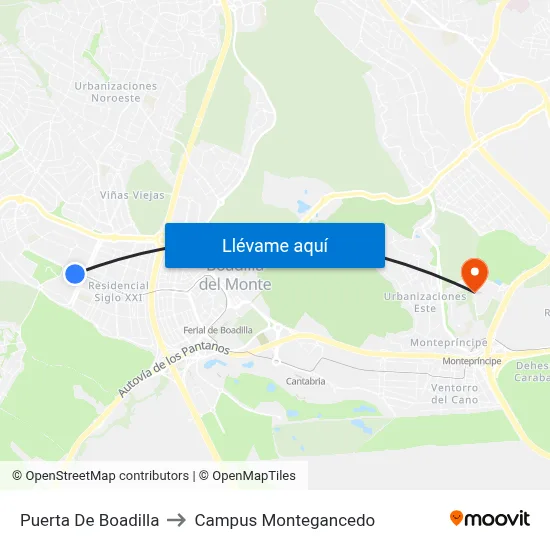 Puerta De Boadilla to Campus Montegancedo map