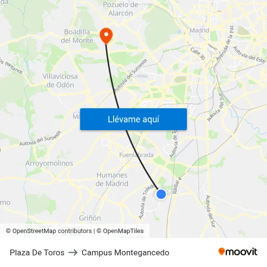 Plaza De Toros to Campus Montegancedo map