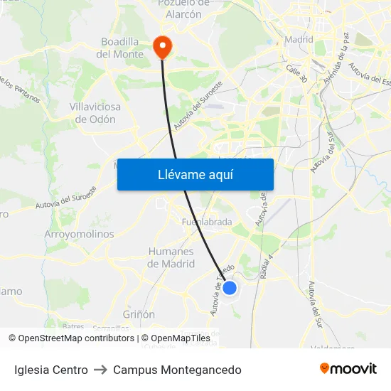 Iglesia Centro to Campus Montegancedo map