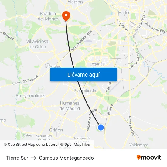 Tierra Sur to Campus Montegancedo map