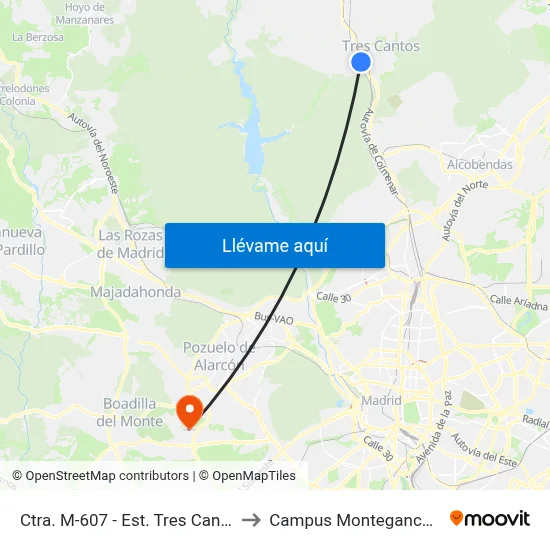 Ctra. M-607 - Est. Tres Cantos to Campus Montegancedo map