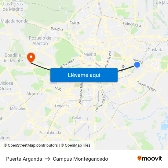 Puerta Arganda to Campus Montegancedo map