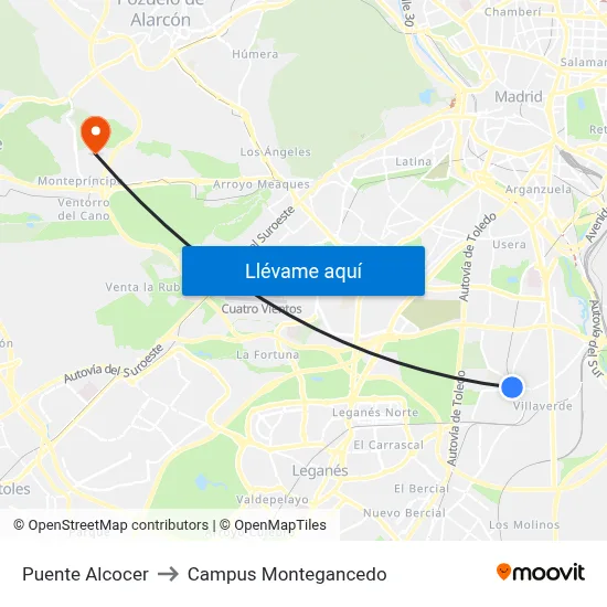 Puente Alcocer to Campus Montegancedo map