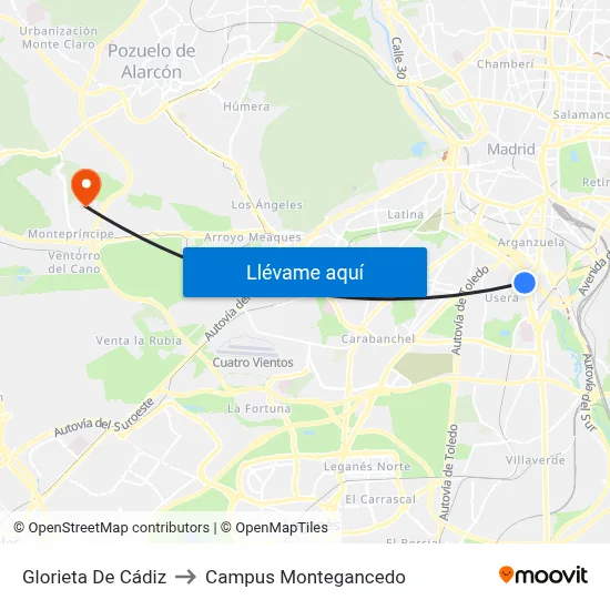 Glorieta De Cádiz to Campus Montegancedo map