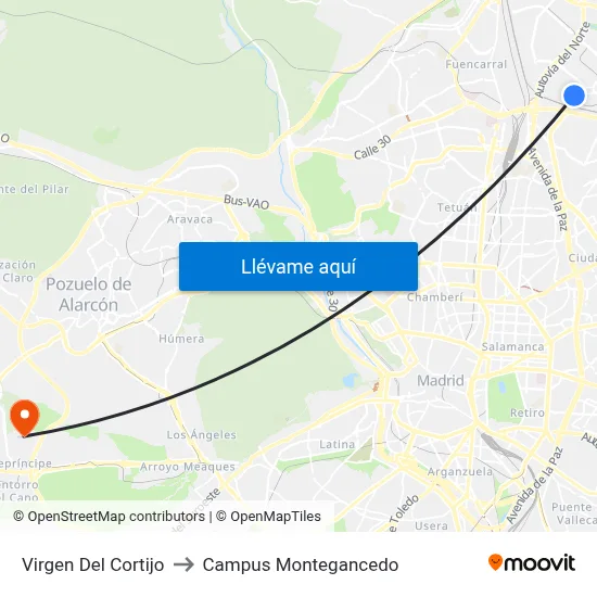 Virgen Del Cortijo to Campus Montegancedo map