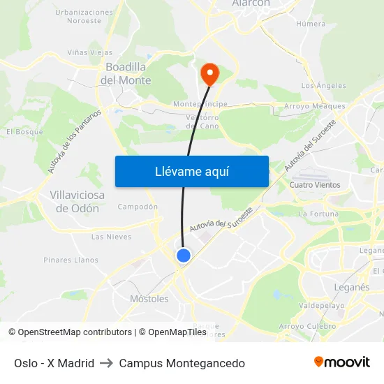 Oslo - X Madrid to Campus Montegancedo map