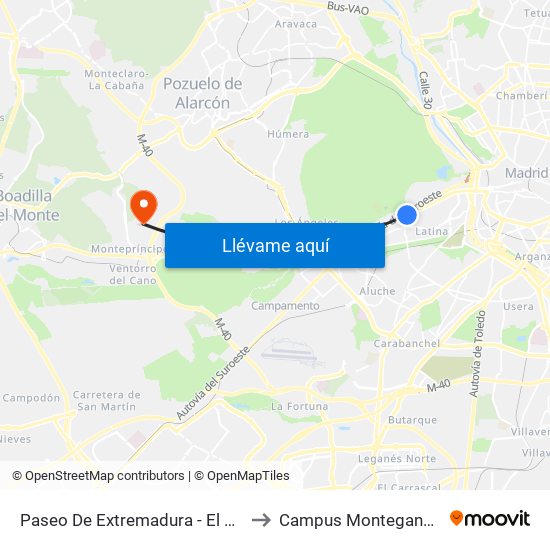 Paseo De Extremadura - El Greco to Campus Montegancedo map