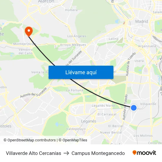 Villaverde Alto Cercanías to Campus Montegancedo map