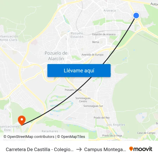 Carretera De Castilla - Colegio Rosales to Campus Montegancedo map