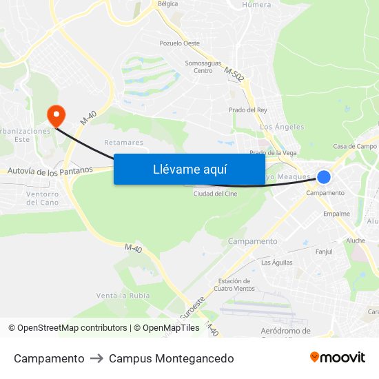 Campamento to Campus Montegancedo map