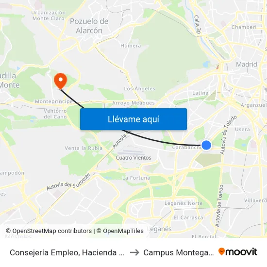 Consejería Empleo, Hacienda Y Empleo to Campus Montegancedo map