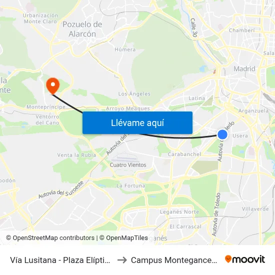 Vía Lusitana - Plaza Elíptica to Campus Montegancedo map