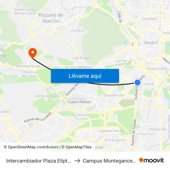 Intercambiador Plaza Elíptica to Campus Montegancedo map
